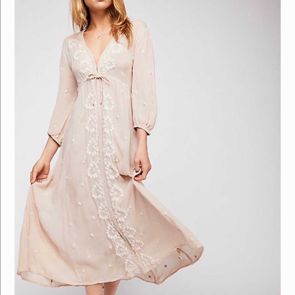 Free people embroidered fable midi dress blush